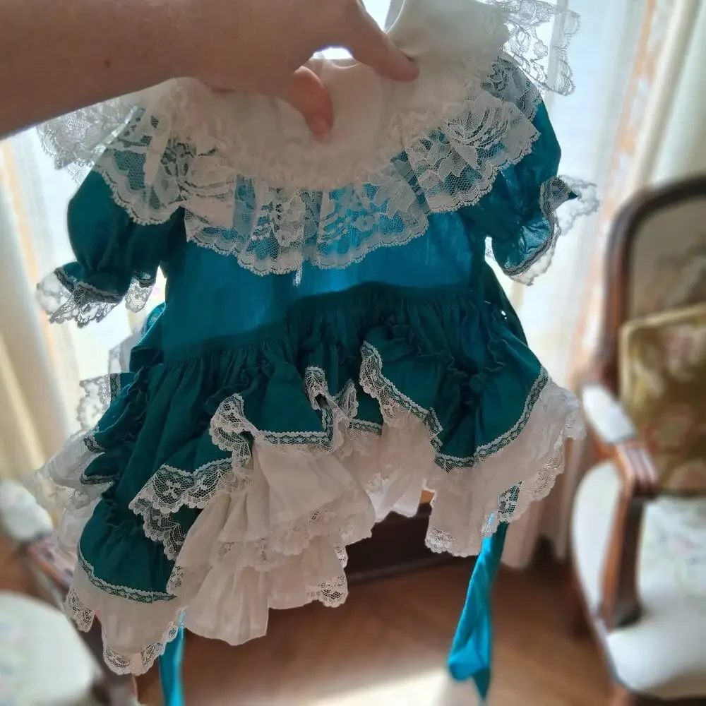 Lid'l Dolly vintage dress girls 1T 1 toddler USA teal circle full lace